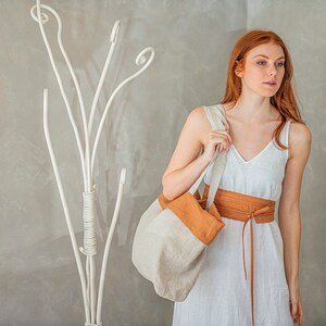 Linen Handbag, Linen Tote Bag, Natural Linen Bag, Large Eco Linen Bag, Summer Shopping Bag, Linen Shoulder Bag, Bohi Linen Tote,Gift for Her image 3