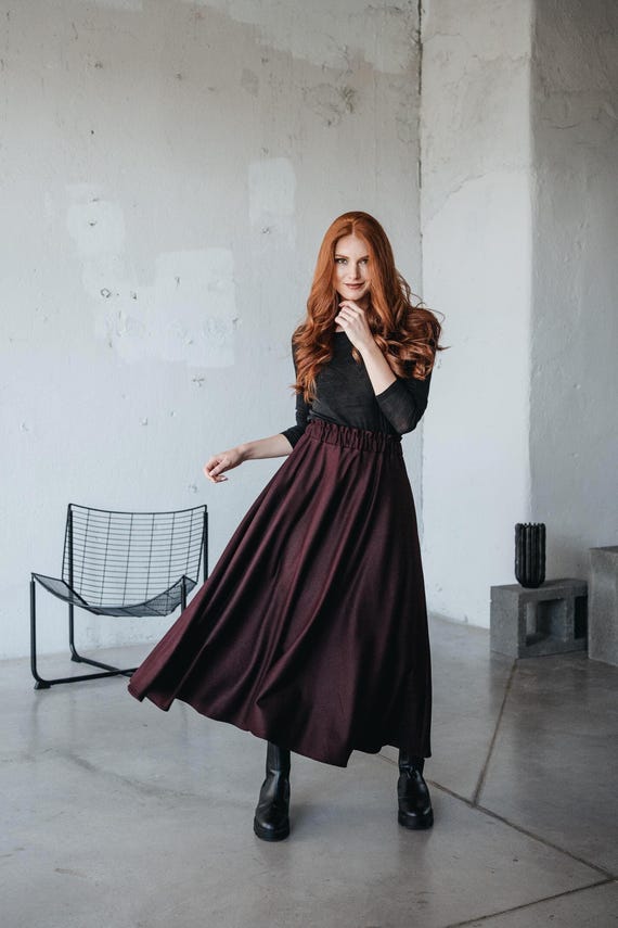 burgundy skirt dress Wool Midi Skirt: Elastic Waist Winter Skirt, Pockets out bow detail pleated July25BS Self-Portrait Chiffon Midi Dress Color:Burnt Gold