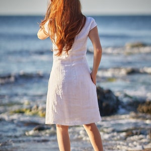 Linen Dress, White Summer Dress, Linen Midi Dress, Linen Tunic Dress, Natural Linen, Linen Clothing Women, Plus Size Dress,White Linen Dress image 5