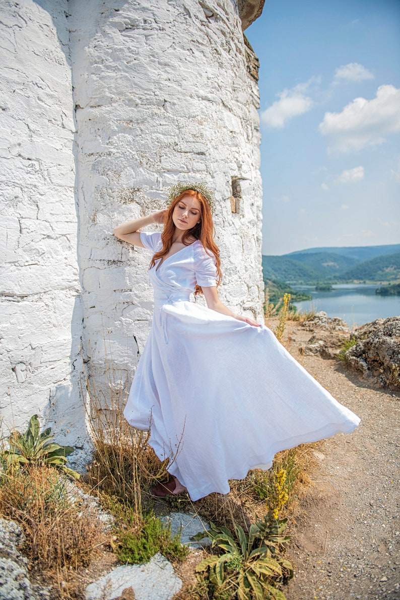 Linen Wedding Dress, White Linen Dress, Natural Wedding Dress, Rustic Wedding Dress, Alternative Wedding Dress, Linen Maxi Dress for Women imagem 5