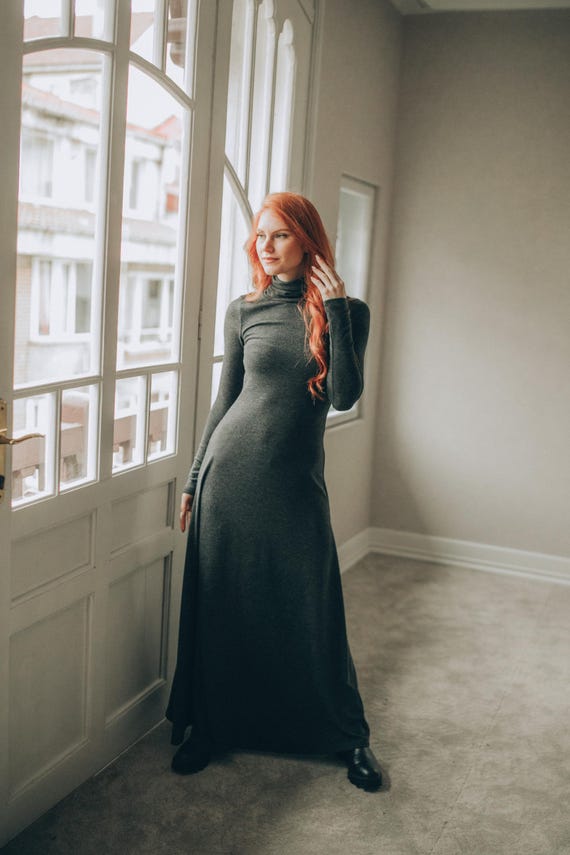 white christmas dresses One Shoulder Asymmetric Ruched Maxi Dress Mist Grey / S main image 1