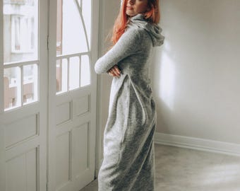 Hooded Knit Dress: Long Sleeves, Winter Clothing