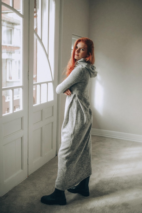 Hooded Knit Dress: Long Sleeves, Winter Clothing