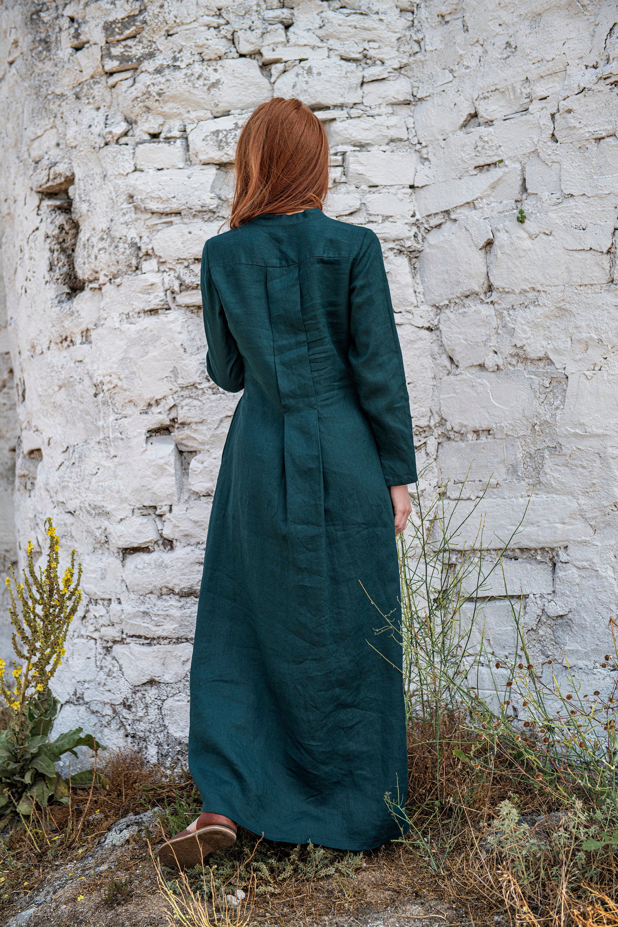 chinese dress ladies Silk Linen Maxi dress - Modest Silk linen Dre main image 0