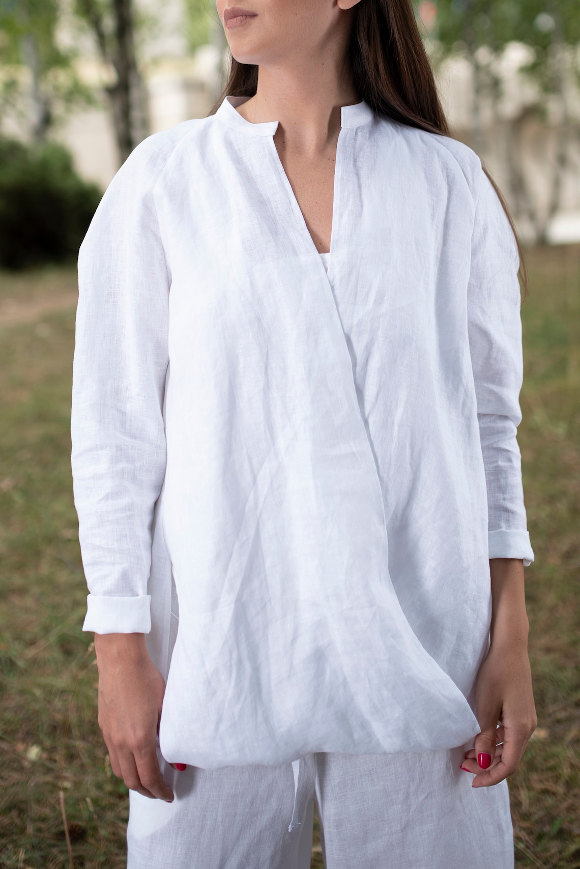 ladies white linen tunic