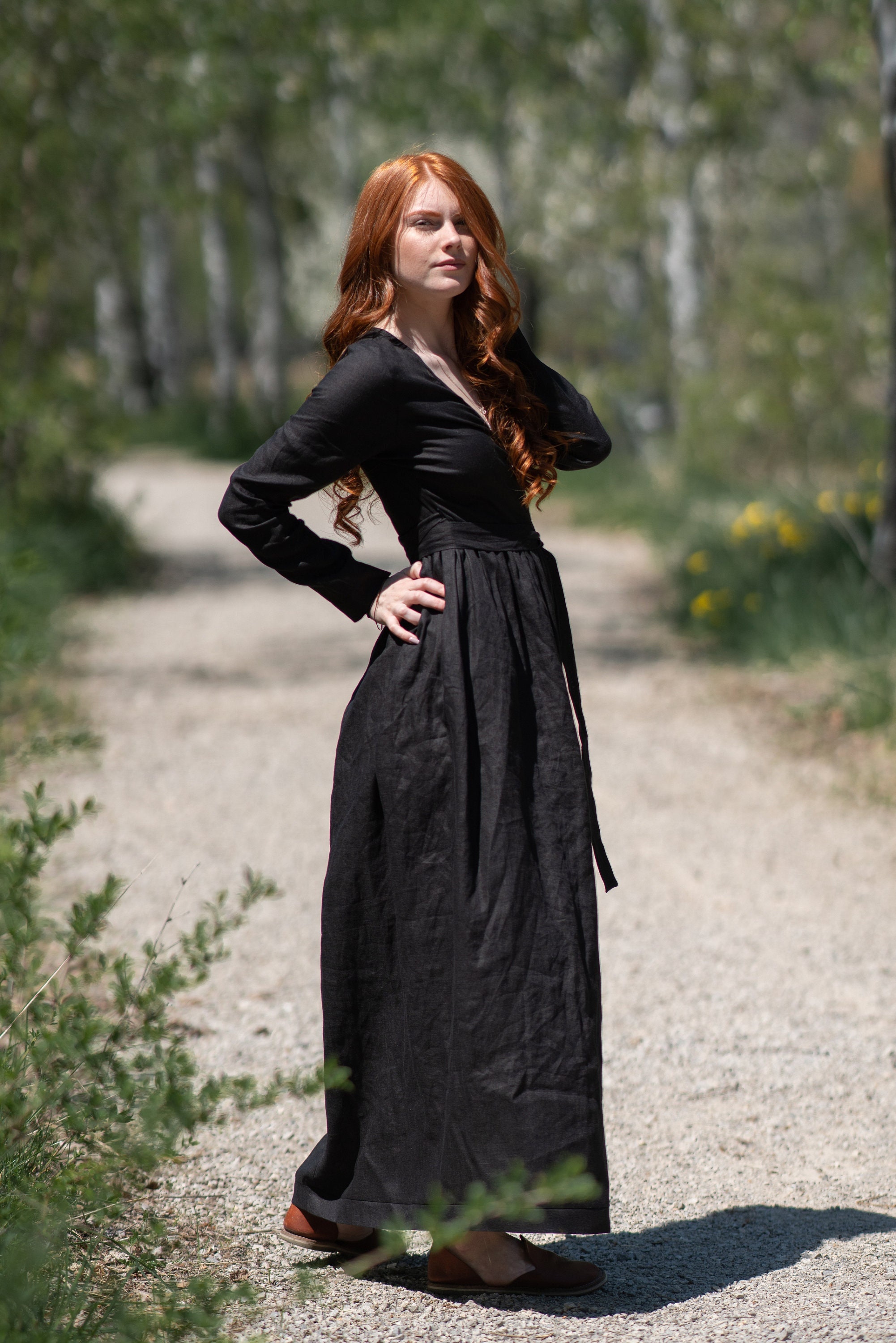 knee length dresses for ladies Chocolate Journey Linen Maxi Dress