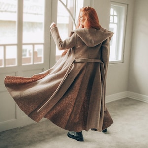 Wool Maxi Cardigan Coat: Hooded, Belted, with Pockets, Fall Winter Clothing image 5