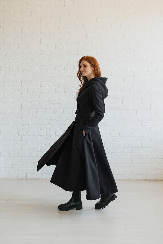 Hooded Wool Coat, Fit and Flared Wool Coat, Maxi Coat, Winter Coat for Women, Black Swing Coat, A-line Princess Coat, Long Coat With Hood - Etsy Hooded Wool Coat, Fit and Flared Wool Coat, Maxi Coat, Winter Coat for Women, Black Swing Coat, A-line Princess Coat, Long Coat With Hood - Etsy