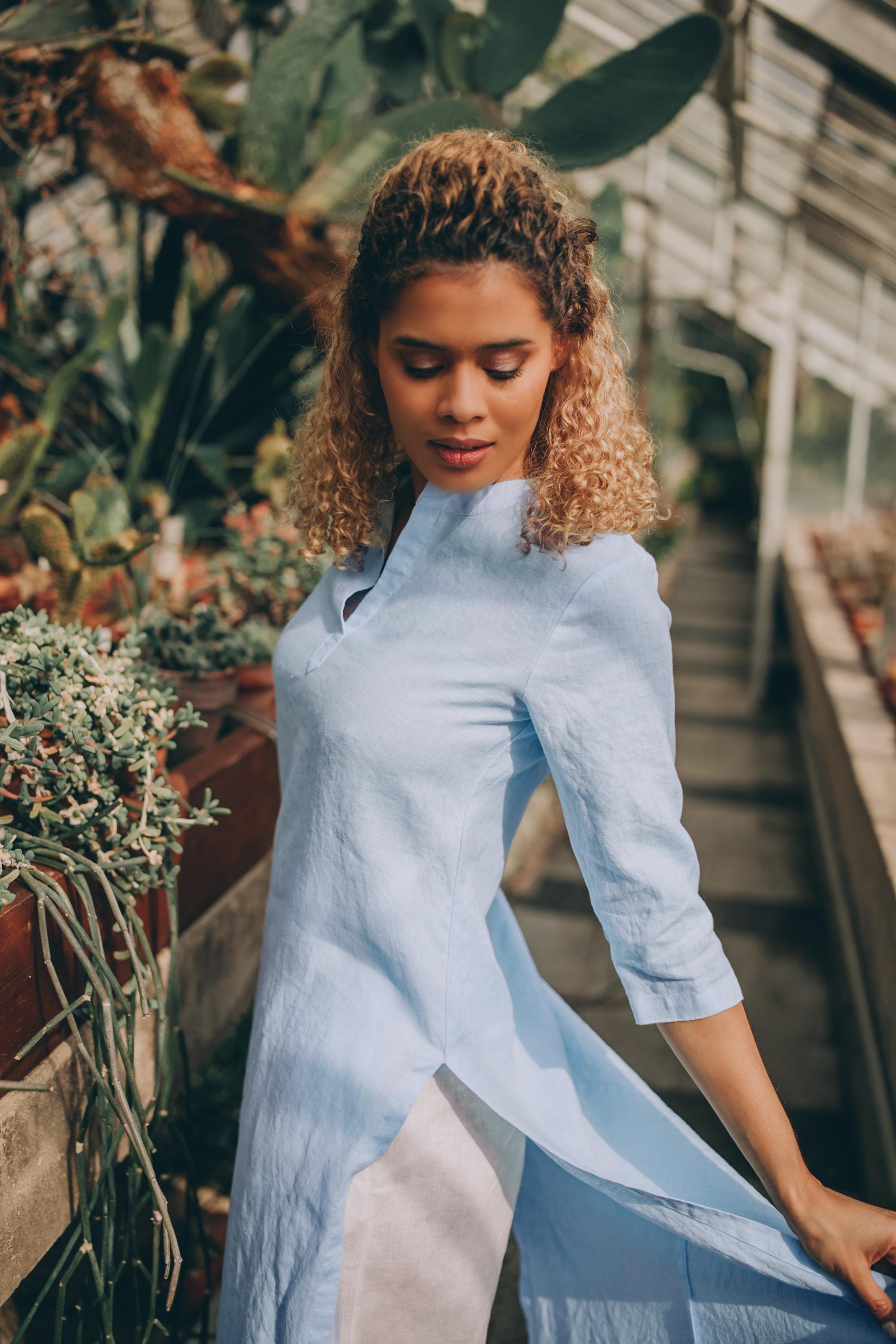 blue linen tunic dress Yoruba Handwoven Linen Tunic Dress — Denim – La Garçonne