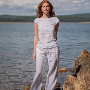 White Linen Pants, Wide Leg Pants, Women Linen Pants, Summer Linen Pants, Linen Clothing, Beach Pants, Plus Size Clothing, Linen Trousers image 5