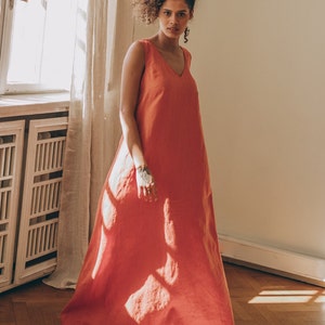 Maxi Linen Dress Women with Pockets, Linen Summer Maxi Dress, Linen Sundress, Beach Linen Dress, Linen Kaftan Dress, Minimalist Linen Dress