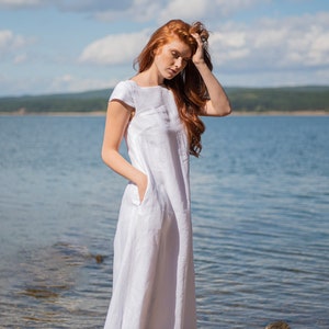 Linen Maxi Dress, Summer Maxi Dress, Linen Dress for Women, White Maxi Dress, Women Linen Clothing, White Linen Dress, Plus Size Clothing