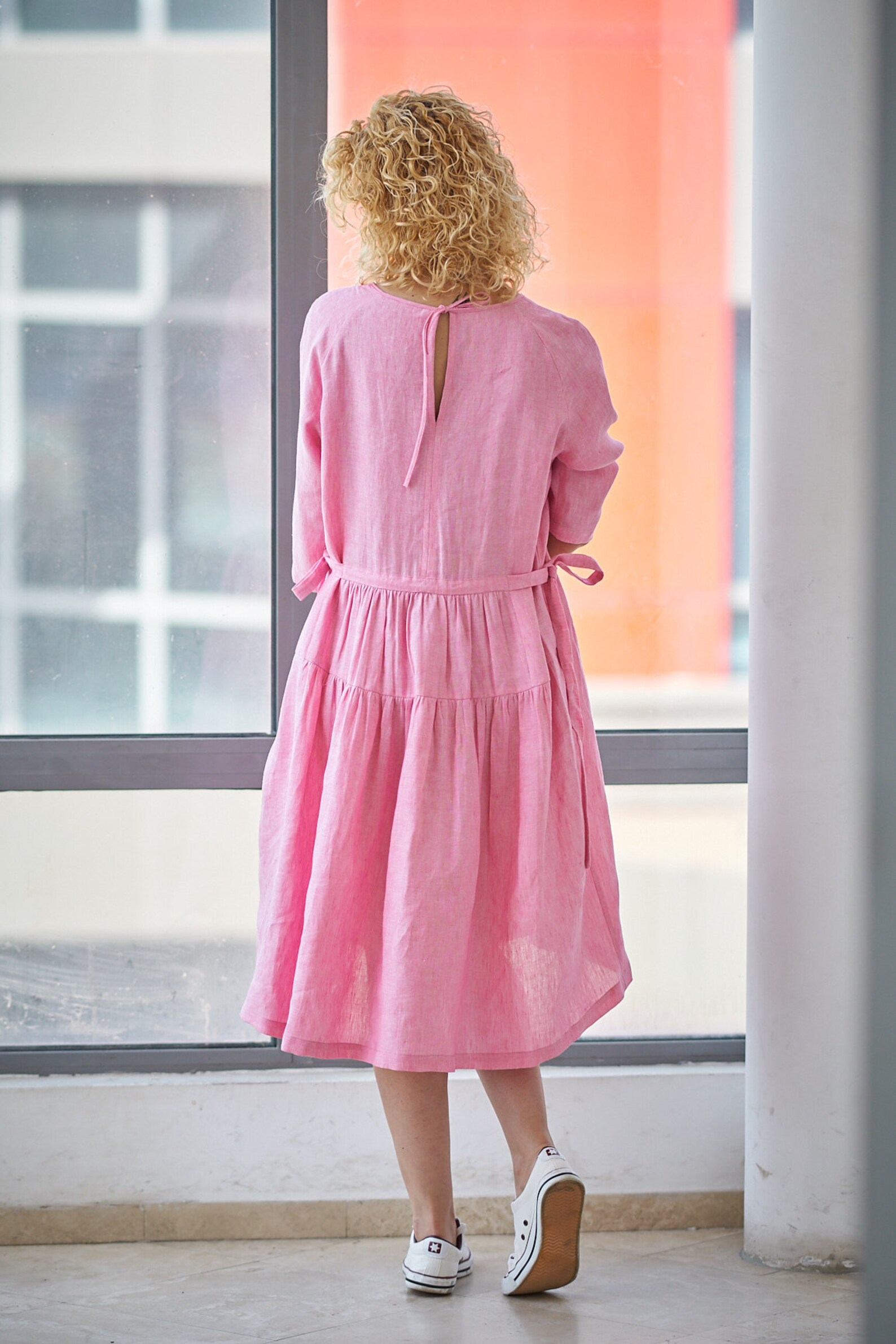 Pink Dress Linen Dress Linen Clothing Summer Dress Pink Etsy