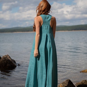 Linen Maxi Dress, Blue Green Dress, Sleeveless Maxi Dress, Linen Summer Dress, Plus Size Clothing Women, Linen Beach Dress, Linen Clothing image 5
