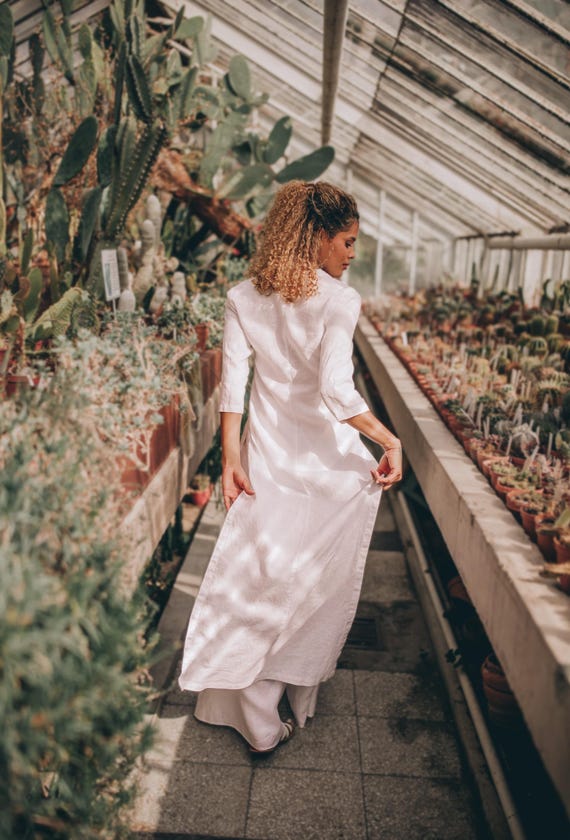 white linen tunic dress James Perse Lightweight Linen Tunic Dress