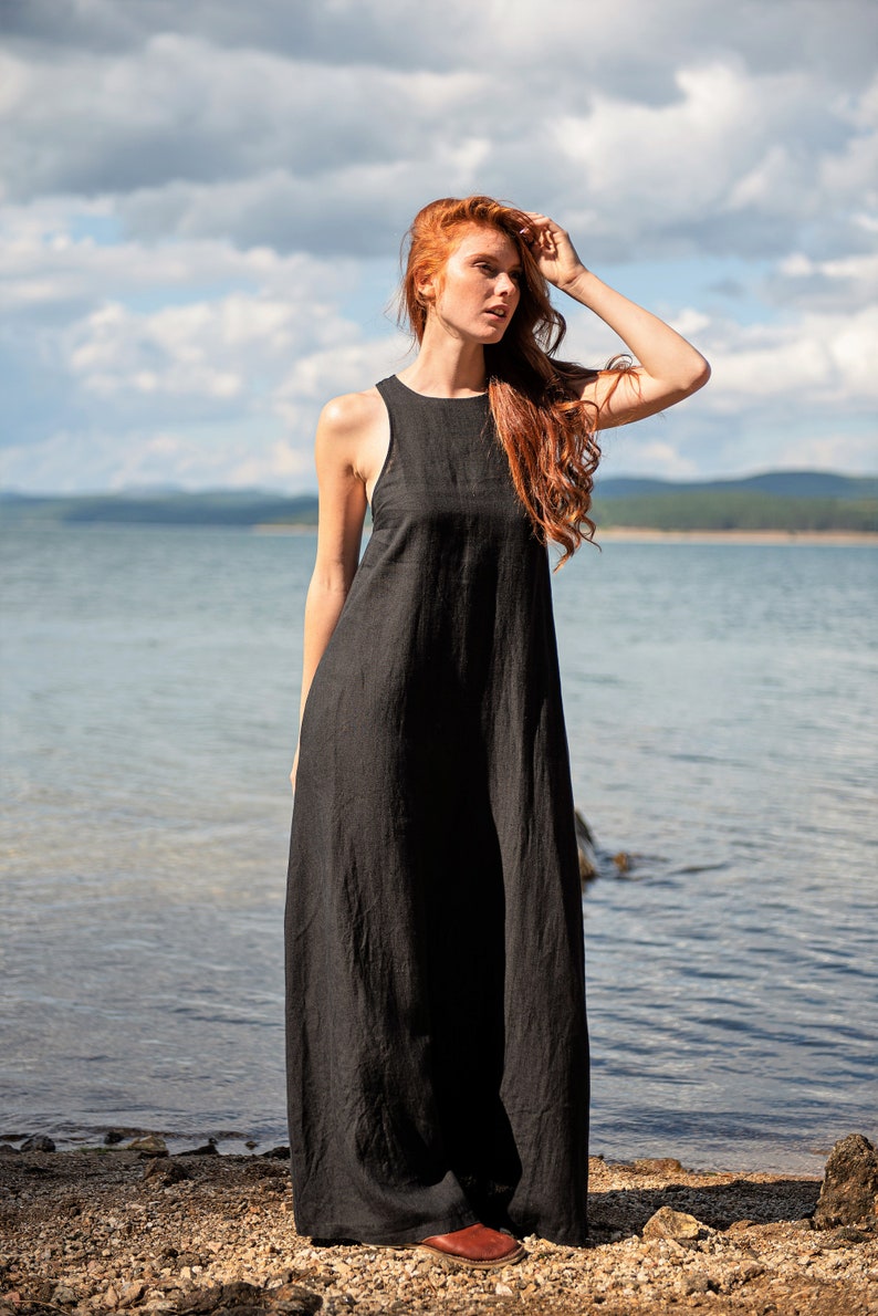Linen Dress for Women, Linen Maxi Dress, Black Linen Dress, Summer ...