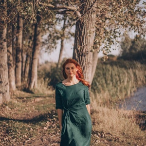 Deep Green Linen Dress, Linen Maxi Dress, Linen Dress Women, Summer Maxi Dress, Emerald Linen Dress, Elegant Linen Dess, Plus Size Clothes image 3