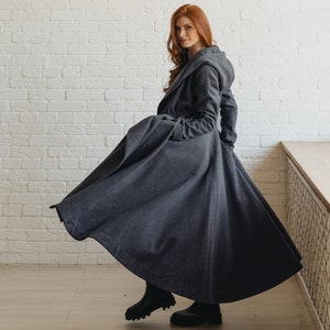 Wool Coat for Women, Burgundy Winter Coat, Winter Coat with Hood, Princess Coat, Long Trench Coat, Plus Size Clothing, Wool Swing Coat Gray