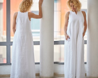 White Linen Dress, Linen Maxi Dress, Plus Size Linen Dress, White Maxi Dress, Plus Size Line Kaftan, Plus Size Clothing, Loose White Dress