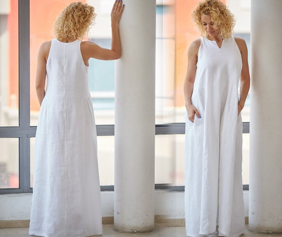 Linen Maxi Dress, Long Linen Dress, Plus Size Maxi Dress With