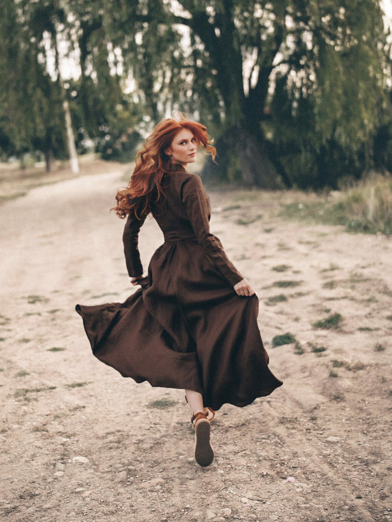 Wrap Linen Maxi Dress, Long Sleeve Fall Winter Gown, Heavyweight Linen