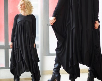 Black Maxi Dress, Plus Size Goth Dress, Long Sleeve Maxi Dress, Winter Dress, Plus Size Clothing, Fall Dress for Women, Loose Maxi Dress