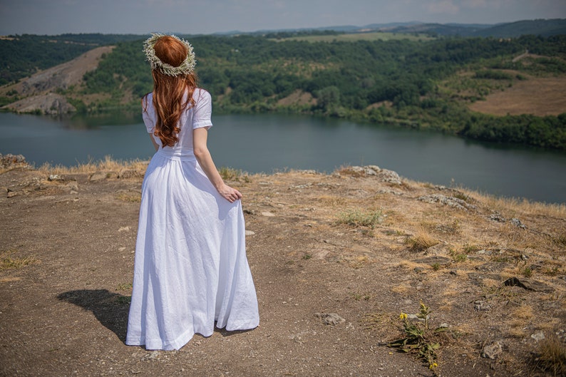 Linen Dress, Linen Maxi Dress, Linen Wedding Dress, Victorian Dress, Boho Maxi Dress, Linen Kaftan, Wrap Linen Dress, Plus Size Clothing image 3