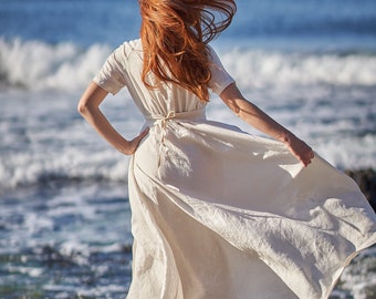 Linen Wedding Dress, Simple Wedding Dress, Beach Wedding Dress, Victorian Dress, Boho Wedding Gown, Linen Bridesmaid Dress,White Linen Dress