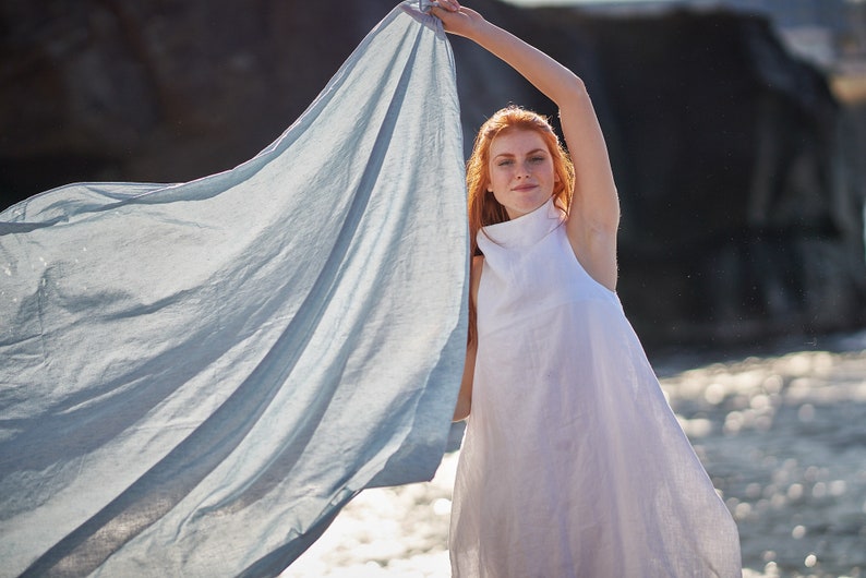 Linen Scarf Women, Summer Linen Scarf, Women Linen Shawl, Linen Maxi Scarf, Linen Accessories, Linen Wrap Scarf, Light Blue Linen Scarf image 2