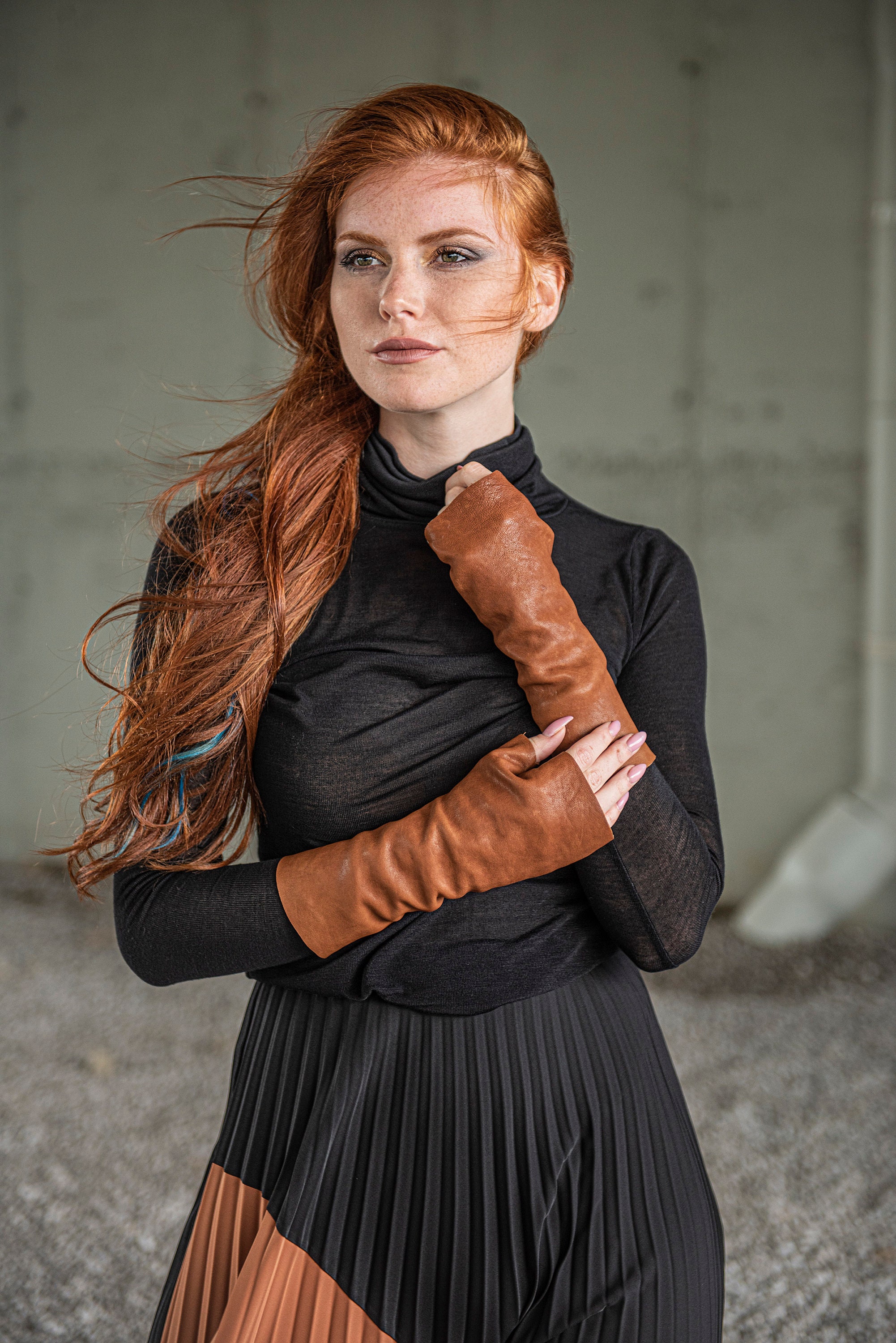 Brown Leather Gloves Fingerless Gloves Steampunk Gloves 