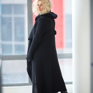 Long Sweater Coat, Wool Cardigan Women, Long Knit Cardigan, Plus Size Clothing, Black Oversize Cardigan,Hooded Cardigan, Black Knit Cardigan image 5