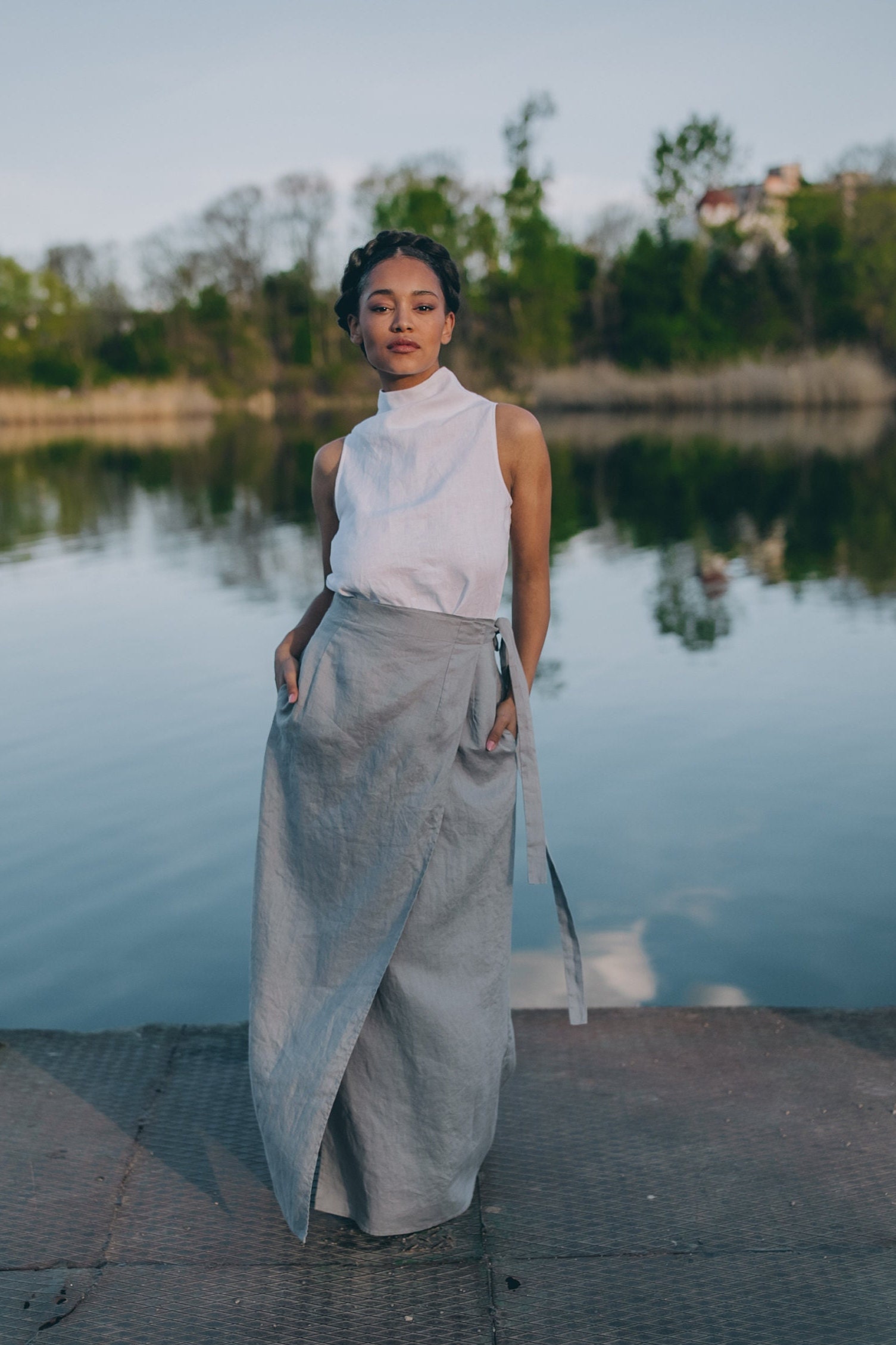Gray Linen Wrap Skirt, Full Length, Tie Waist - Etsy