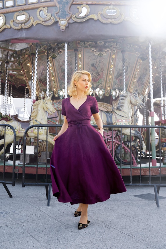 chinese dress ladies Women's Vintage Cotton Linen Dress Frill Trim Half Sleeve Casual Flowy Midi  Dresses Summer Solid Loose Swing Sundress Purple at Amazon Women's Clothing  store