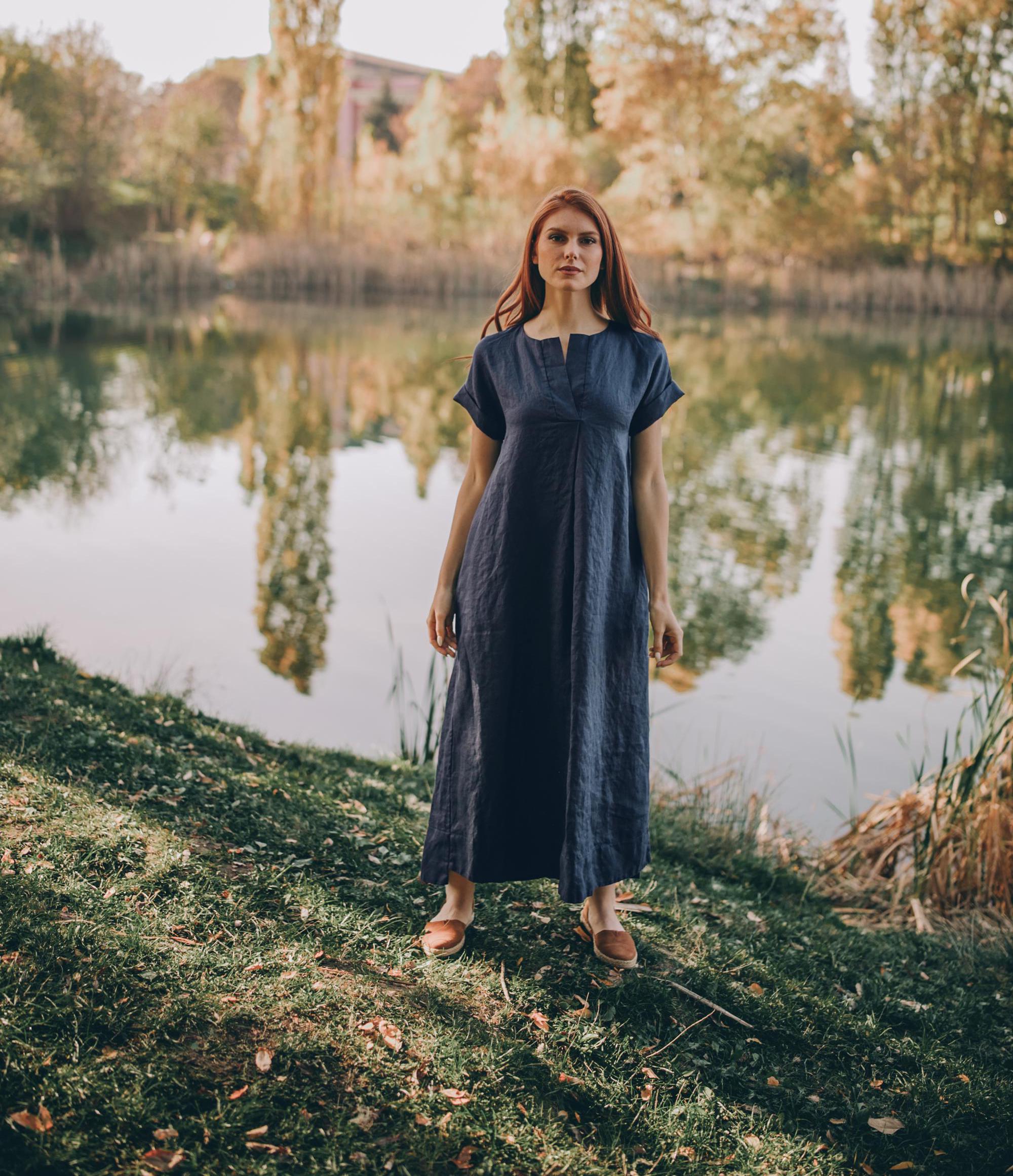 blue linen dress with pockets Linen Dress HANALEI in Soft blue