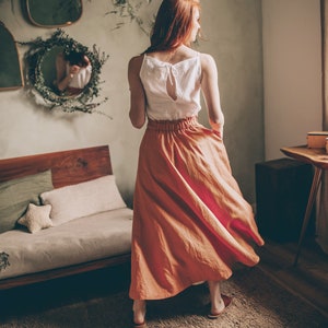 Rusty Orange Linen Skirt, Summer Linen Skirt Elastic Waist, Flowy Summer Skirt with Pockets, Linen Clothing for Women, Wedding Guest Skirt image 8