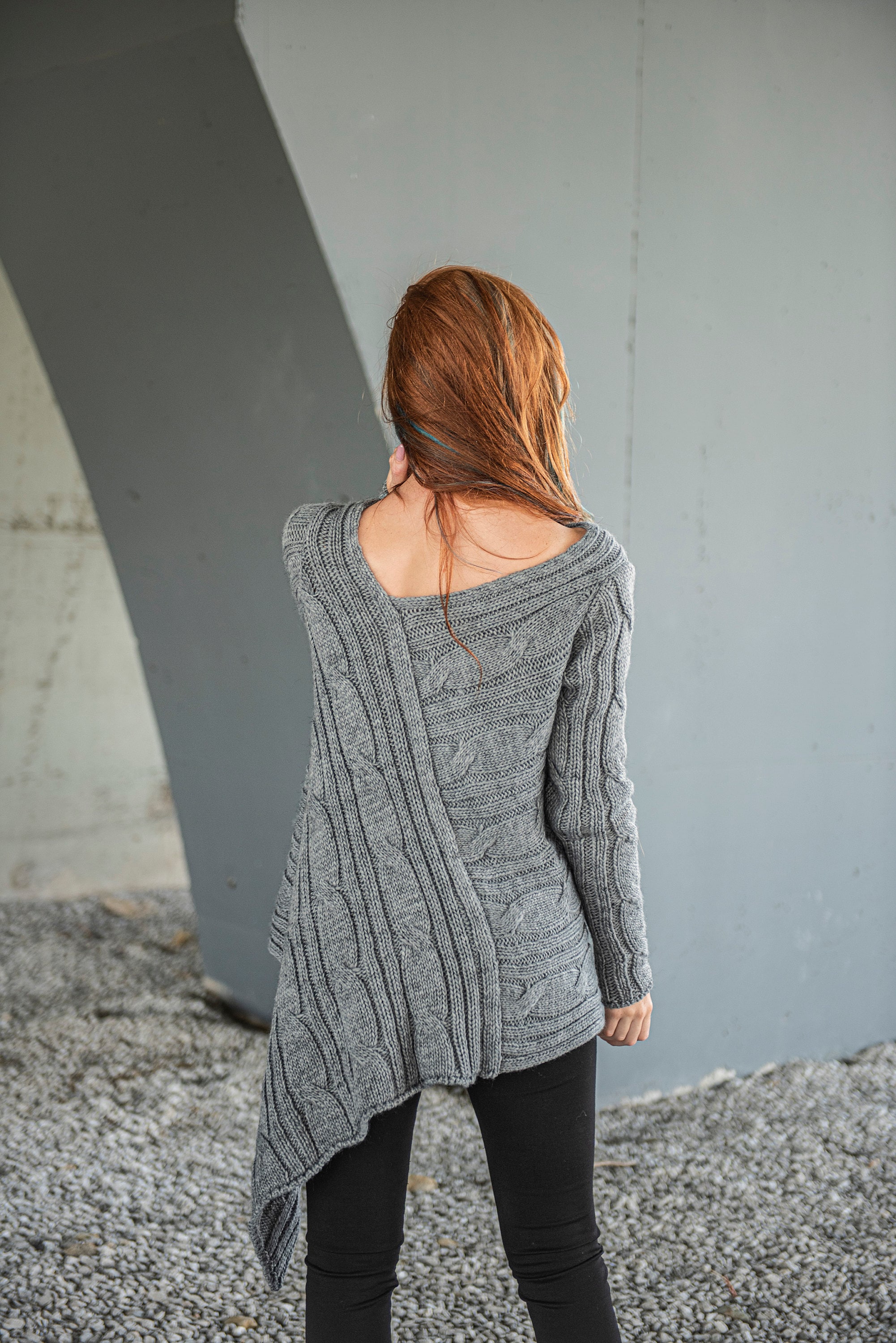 Asymmetric Reversible Wool Sweater, Oversized Sweater, Winter Sweater, Off Shoulder Knit Sweater, Plus Size Sweater Women, Loose Knit Tunic