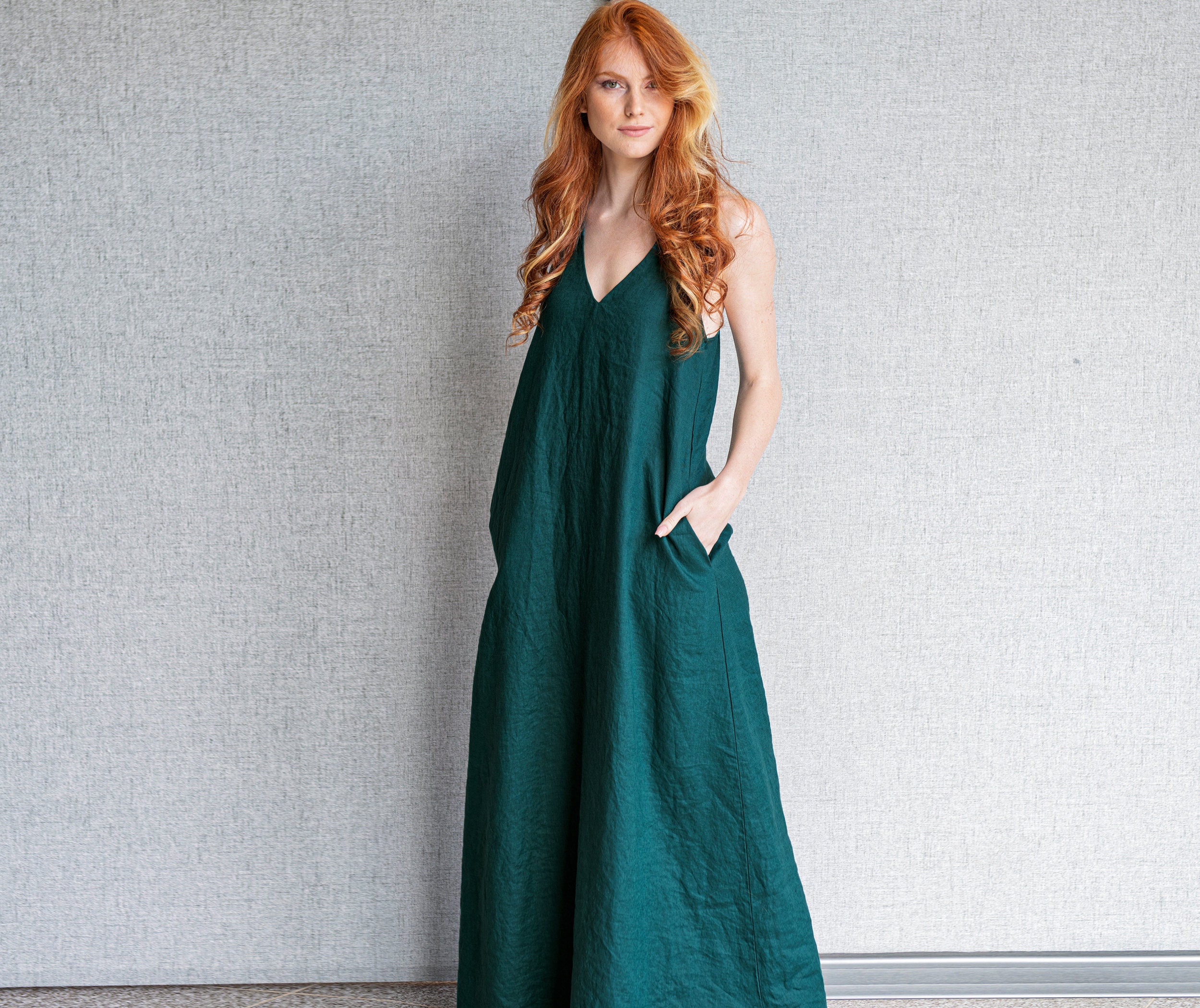 lulus green long dress The Irina: Bandeau Linen Midi-Chic Women's Dresses main image 1