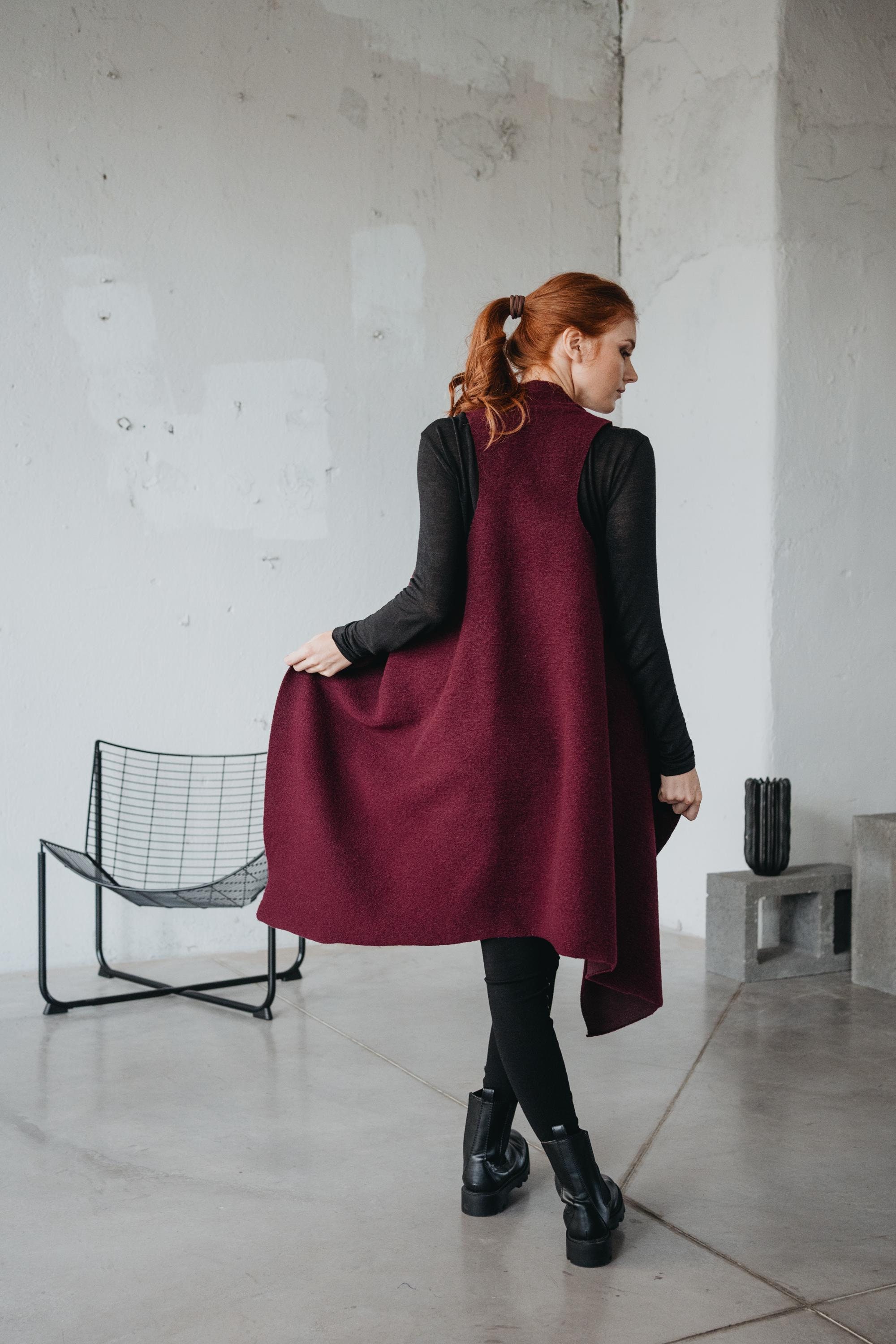 Dark Green Wool Asymmetric Vest, Long Wrap Vest - Etsy