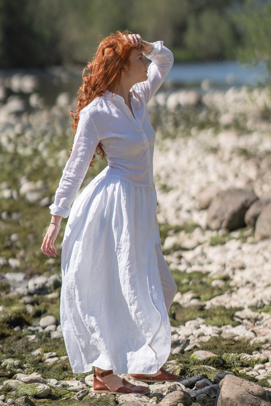 Lin Made In Italy Robe Blanche En Lin Femme Sabini Robe Longue