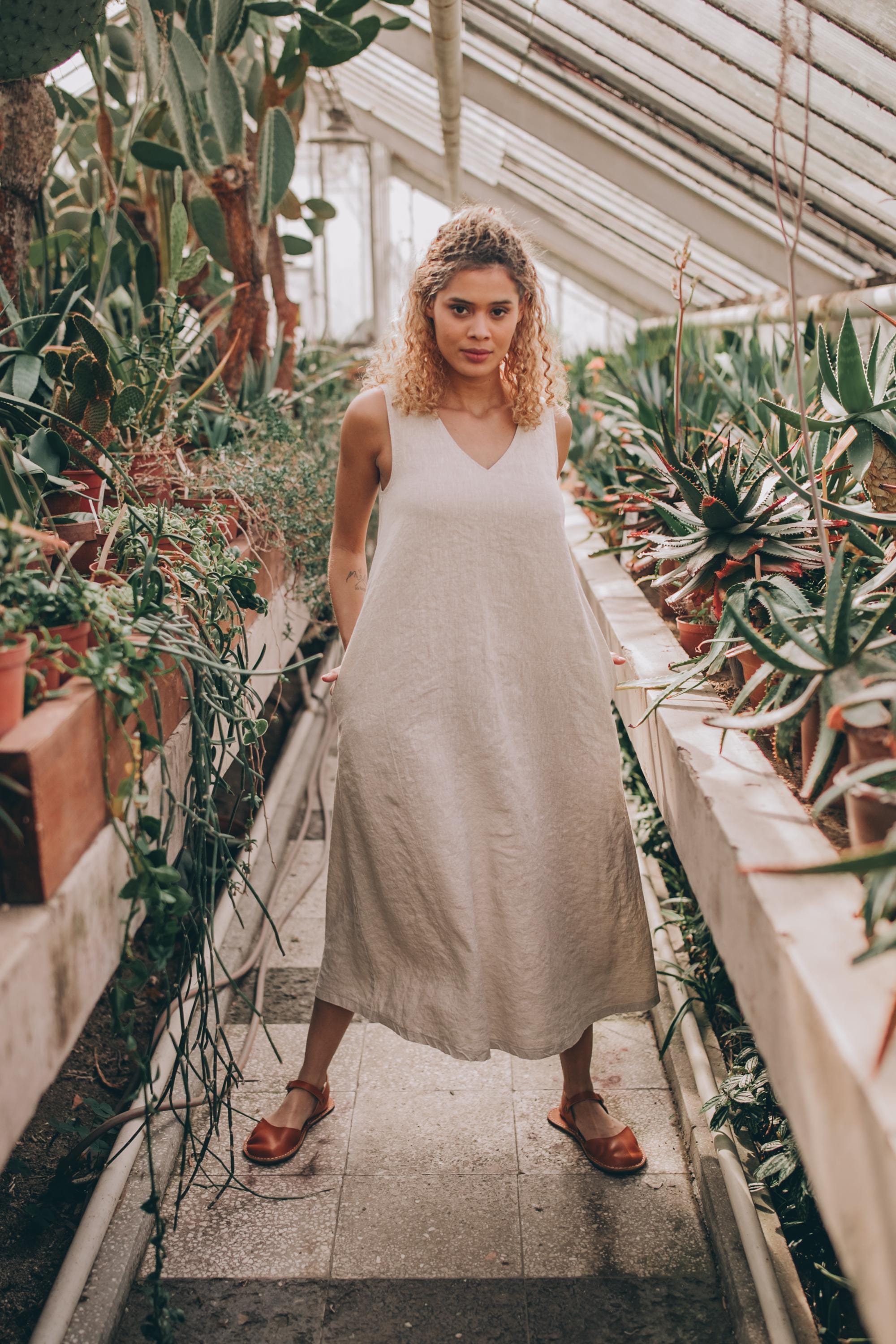 midi tunic dresses for women Minimalist Linen Dress in Midi Length, Summer Dress, Simple Tunic Dress, Linen Dress for Women, Plus Size Dress, Linen Clothing, S / Natural