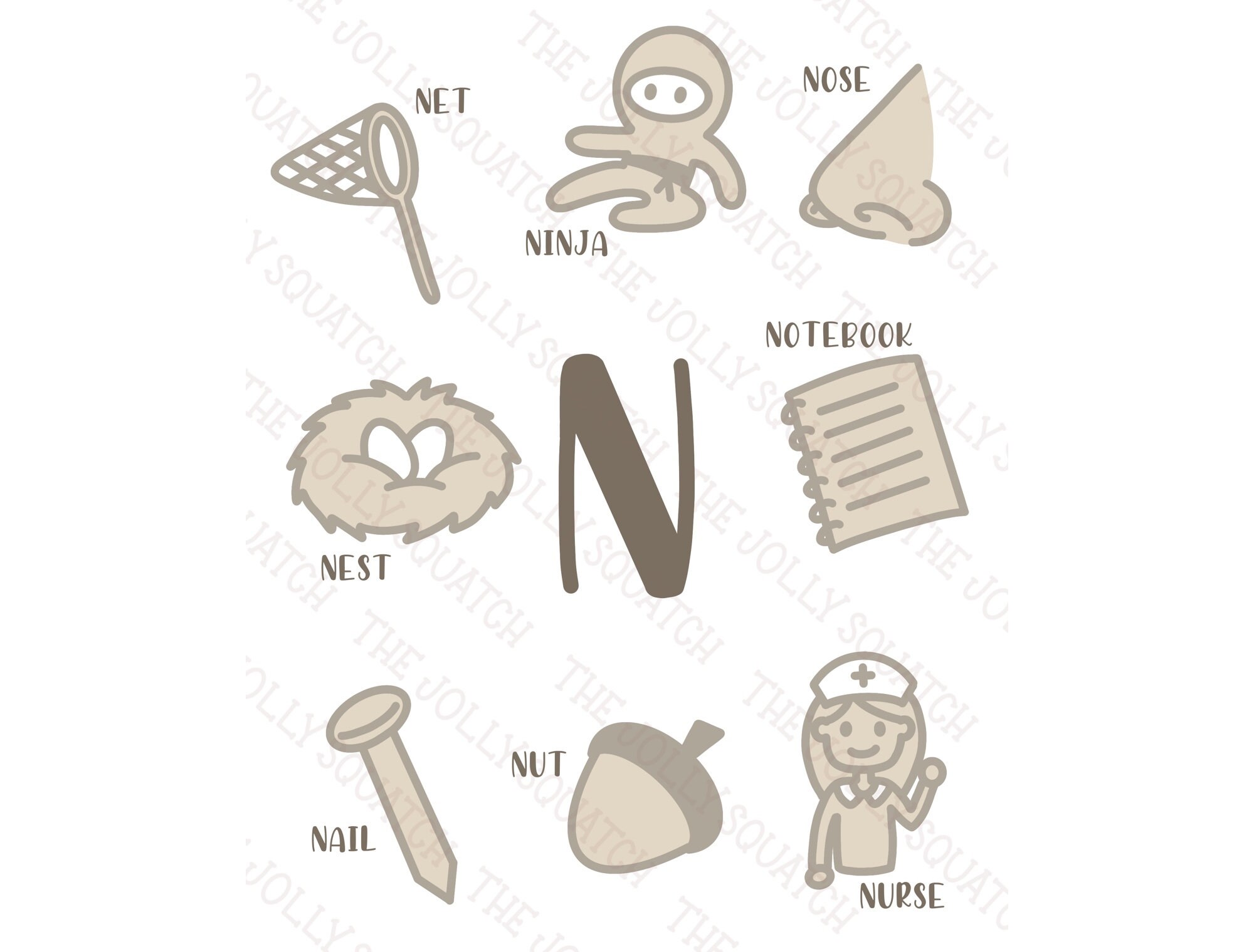 INSTANT DOWNLOAD Nursery Alphabet Letters and Pictures the Letter N - Etsy
