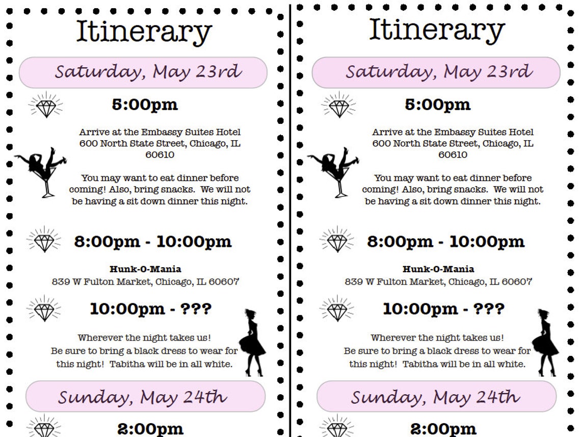 Bachelorette Schedule Template Bachelorette Schedule Template