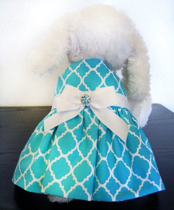 Items similar to Turquoise Blue Dog Dress with Ribbon Bow Designer