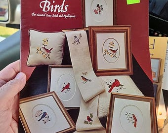 Counted Cross Stitch booklet BIRDS book 6. Cardinals and more. By Rose Ann Hobbs. 1976 1977. Vintage. Busy Hands Needlework Desiigns.