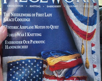 1999 "Piecework" Needlework and History  72 pages. Vintage magazine. July/August issue. Americana. Red, White and Blue. Crosstitch,knitting+