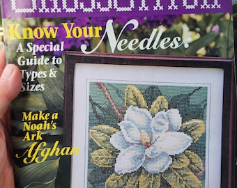 1997 "JUST Crosstitch" The Premier Cross-Stitch Magazine 66 pgs. Florals and Summer Blooms and more! Patterns. Noah's Ark afghan. August iss