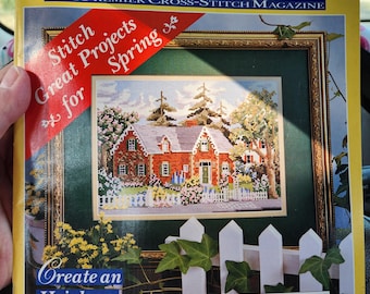1996 "JUST Crosstitch" The Premier Cross-Stitch Magazine 66 pgs. April issue. Spring projects. Heirloom sewing box. Daylilly. Sing Everyday.