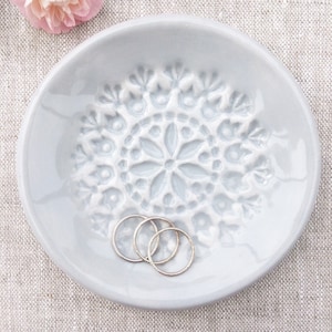 Ring Dish - Pale Grey Light Gray Ceramic - Trinket Dish - Jewelry Dish
