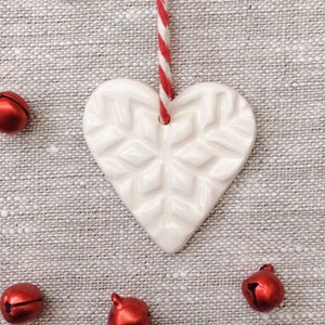 Small White Heart Christmas Decoration - Ceramic Heart Ornament