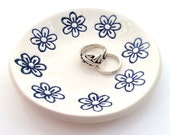 Ring Dish - Trinket Dish - Jewelry Dish - Ceramic Blue Flowers